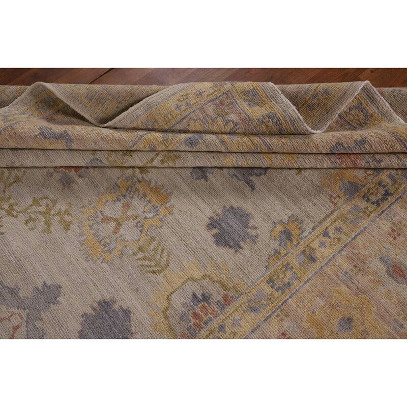Oushak Turkish Vegetable Dye Area Rug Handmade Beige Wool Carpet - 6'2"x 8'10"