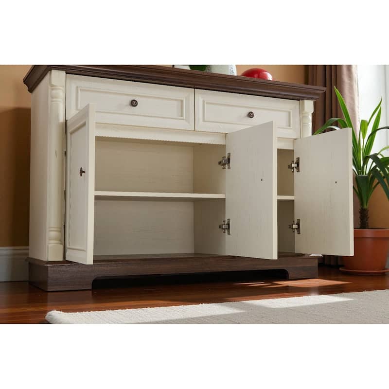 47" Farmhouse Style Kitchen Sideboard Buffet Cabinet with Drawers and Doors, Wooden Coffee Bar Storage Console for Dining