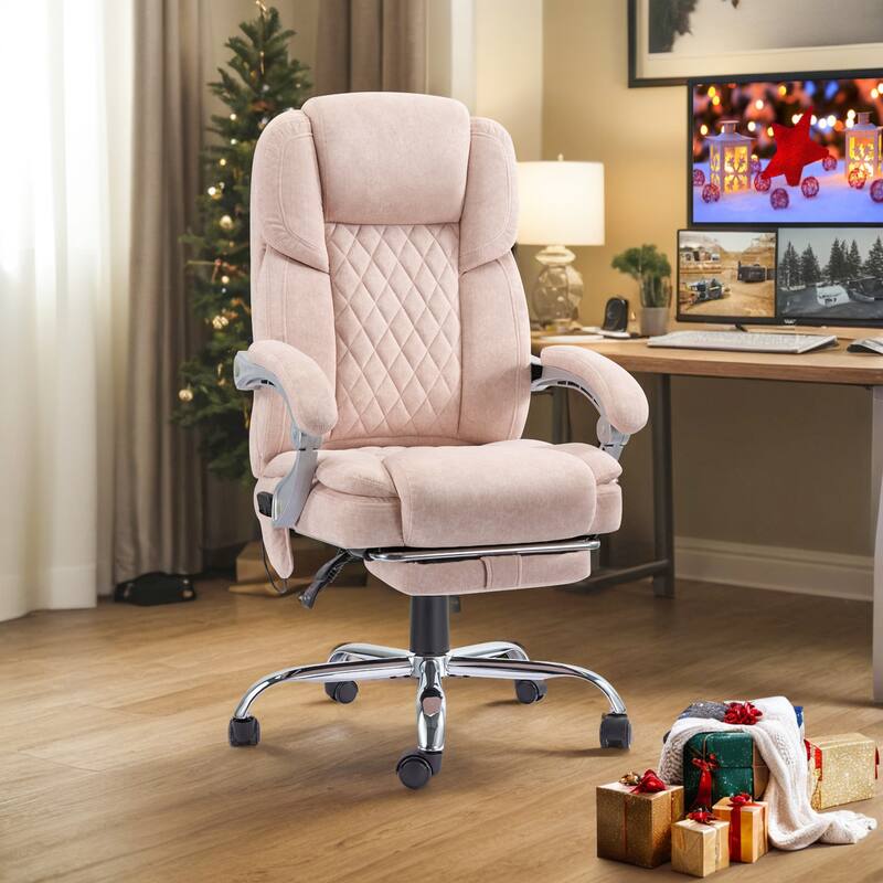 EROMMY Ergonomic Heated Massage Office Chair with Lumbar Support, Reclining Backrest, 2/4/6-Point Massage - Pink