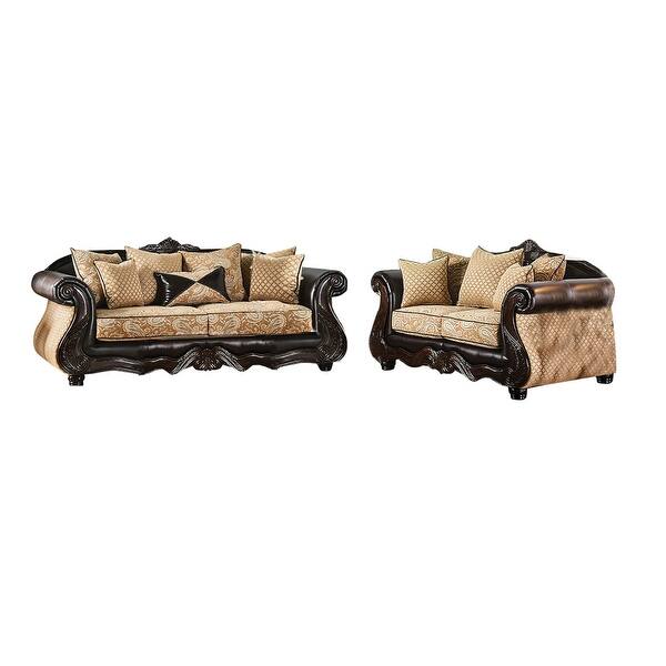 2 Piece Chenille and Wood Sofa Set in Gold Finish - Bed Bath & Beyond ...