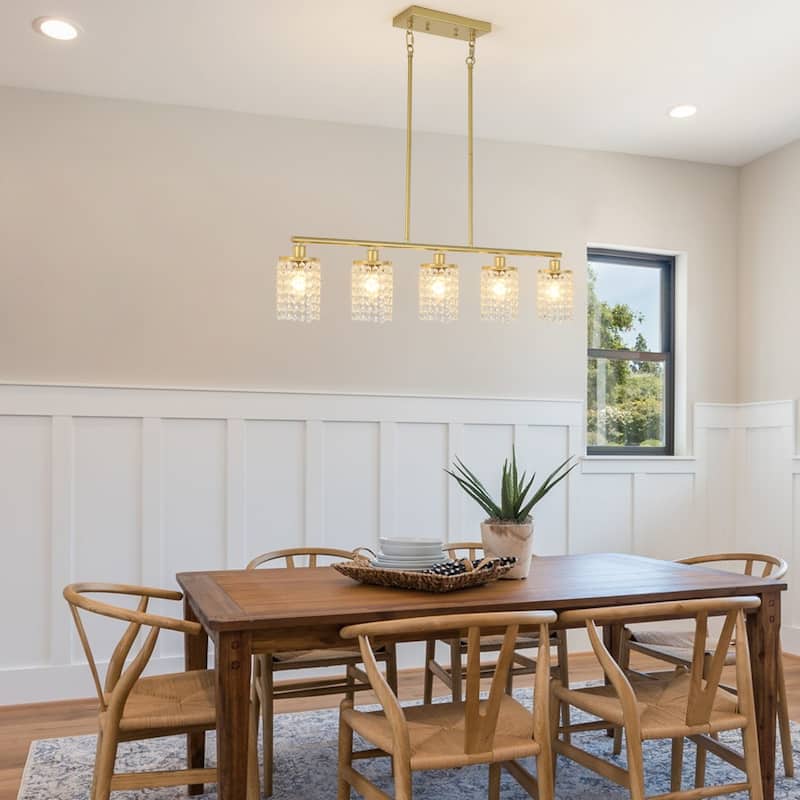 5-Light Modern Pendant Light with Crystal Shade for Dining Room