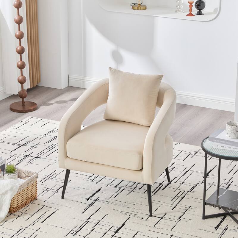 Roomfitters Velvet Accent Chair, Modern Open Back Barrel Armchair with Metal Legs for Living Room, Bedroom or Dining Room