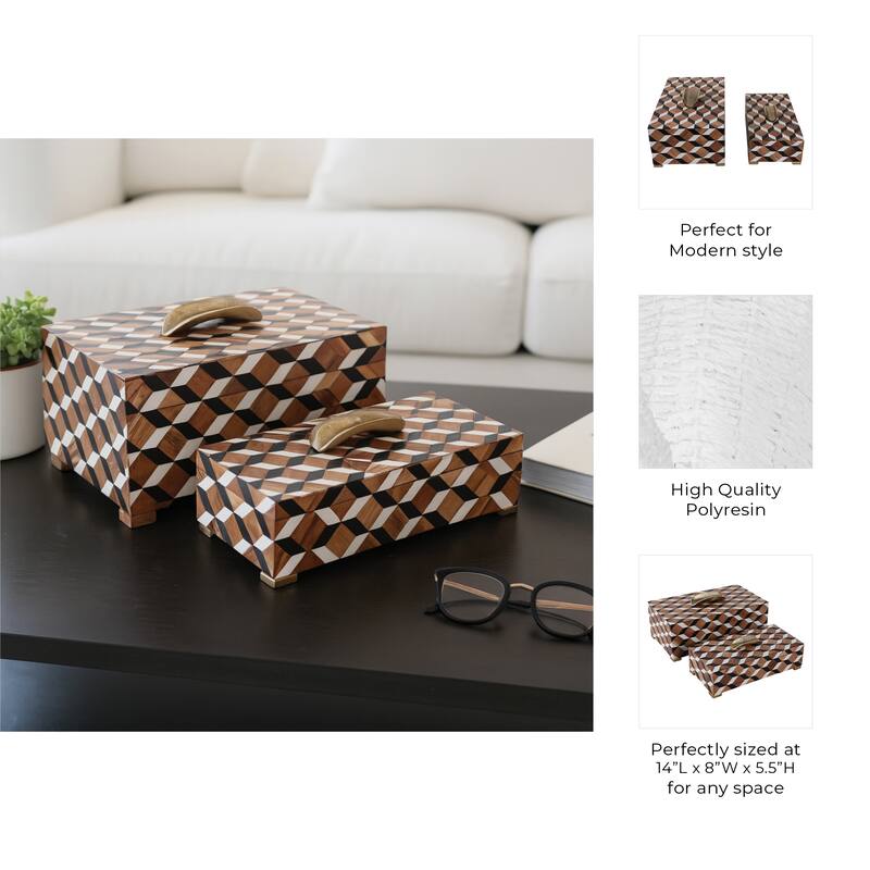 Modern Decorative Boxes with Lid - Set of 2, 14", Black, Brown - 14.0"