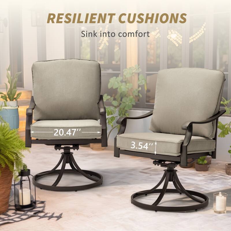 Outdoor Swivel Rocker Chairs Set of 2, Heavy-Duty 360° Swivel Patio Chairs with Cushions, All-Weather Steel Frame for Garden
