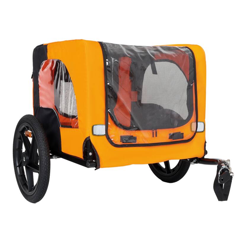 Outdoor Heavy Duty Collapsible Pet Bike Trailer with 16-Inch All-Terrain Wheels & Universal Hitch, Foldable Carrier Cart