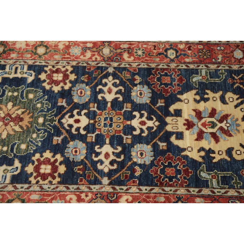 Hand Knotted Oriental 100% Wool Carpet Traditional All-Over Navy Blue & Blues Ziegler Runner Rug - 11' 7'' X 2' 5''