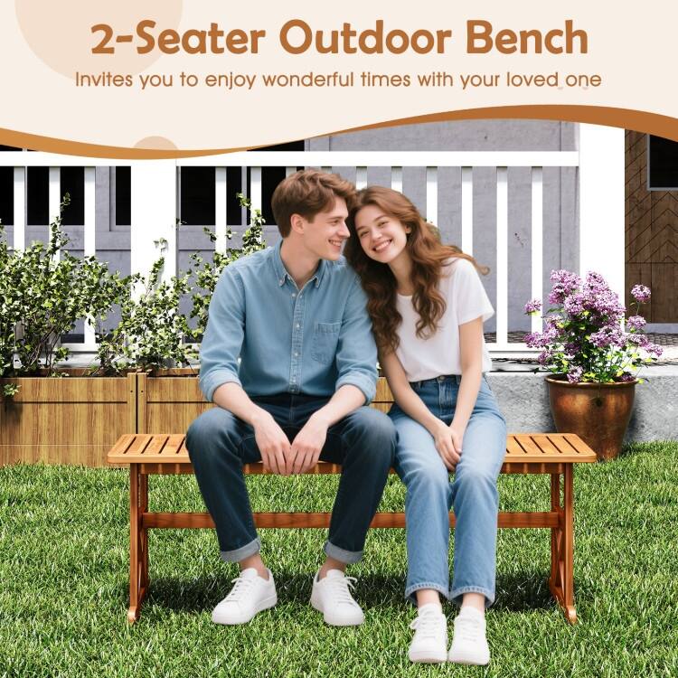 51 Inches Outdoor Acacia Wood Bench with Slatted Seat and 800 lbs Weight Capacity-2 Pieces