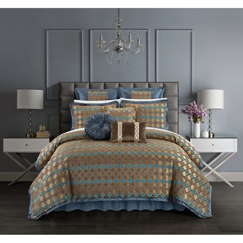 Chic Home Suelyn 13 Piece Chenille Design Comforter Set, Blue