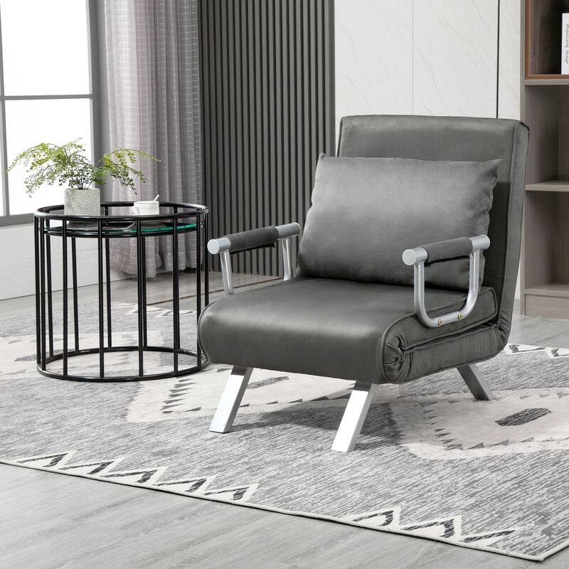 HOMCOM Single Person Folding 5 Position Convertible Sofa Bed Sleeper Chair Chaise Lounge Couch w/Pillow & Steel Frame