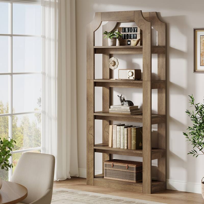 Tall 5 Shelf Bookcase, Storage And Display Bookshelf For Home Office And Living Room