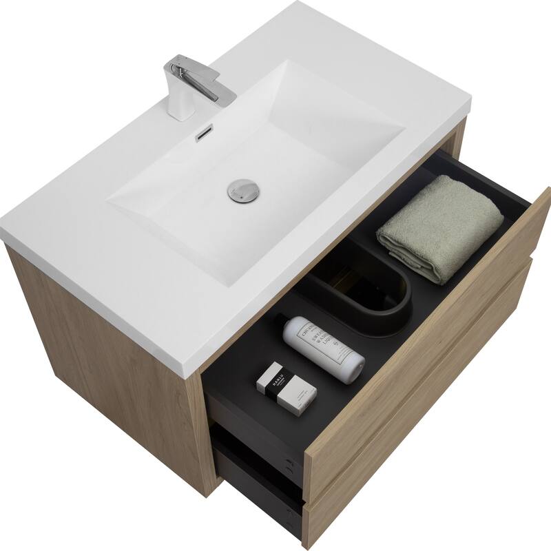 24"/30"/36"Wall Mounted Bathroom Vanity w/ Sink and Soft Close Drawers