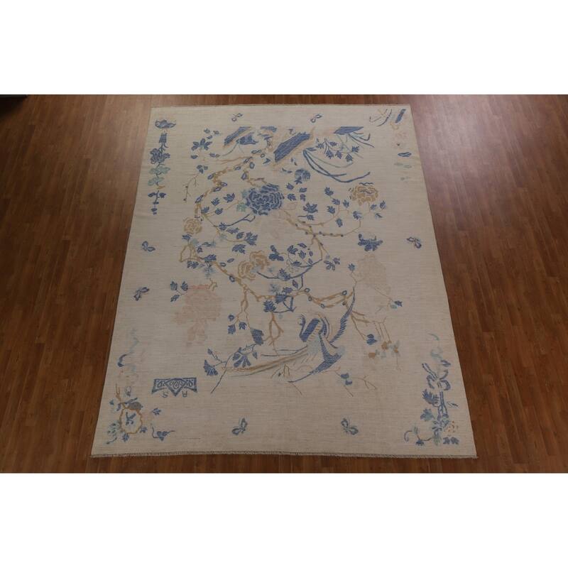 Hand Knotted Oriental 100% Wool Carpet Traditional Floral Beige & Ivories Art Deco Area Rug - 11' 8'' X 8' 11''