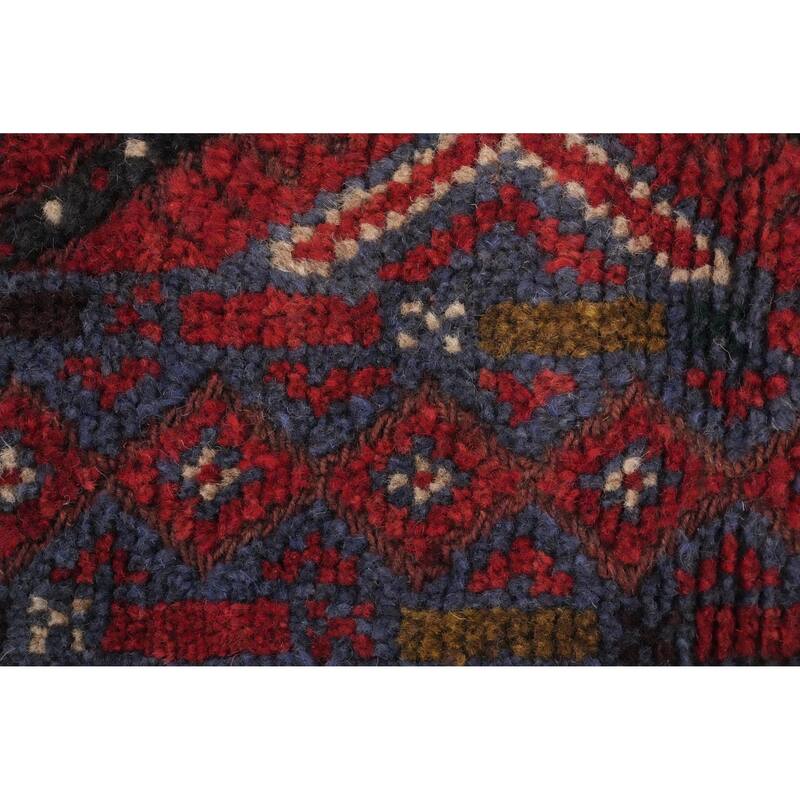Hand Knotted Oriental 100% Wool Carpet Traditional Tribal Navy Blue & Blues Balouch Runner Rug - 8' 3'' X 1' 10''