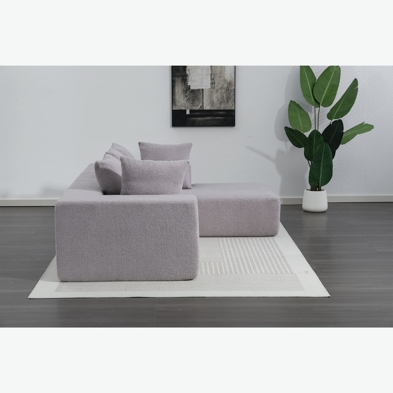 L-Shaped Modular Sectional Sofa, Full Foam Compressed Deep Seat Sofa, Upholstered Corner Sofa with 5 Throw Pillows