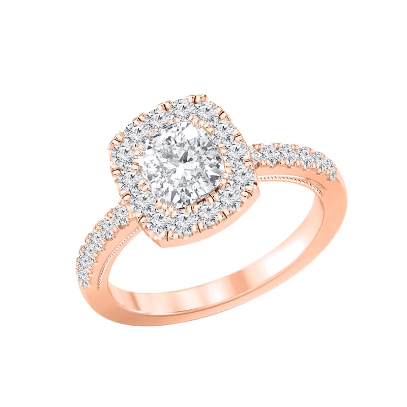 Auriya 14k Gold 1 1/2ctw Cushion-cut Halo Diamond Engagement Ring Certified (H-I, I1-I2)