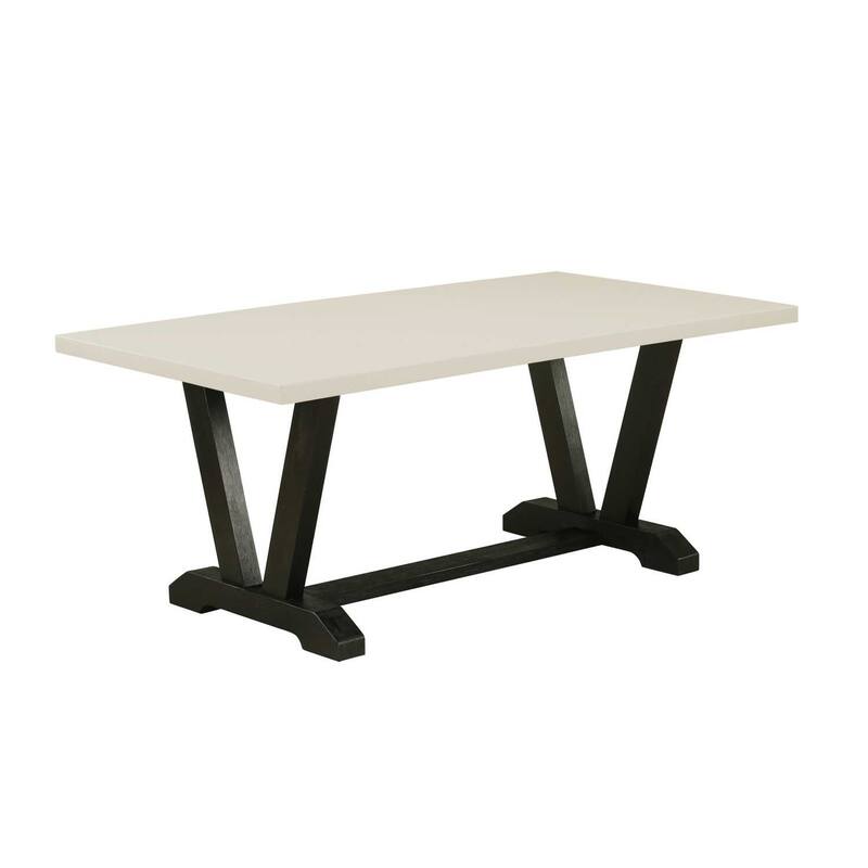 Modern 5-Piece Dining Room Set - Linen White Table & Black Chairs - 72