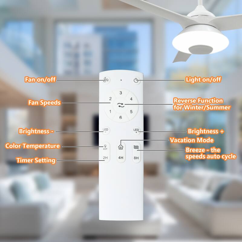 52 inch Ceiling Fan with Light and Remote, 6 Speeds Reversible Blades, Timer, Bluetooth Speaker
