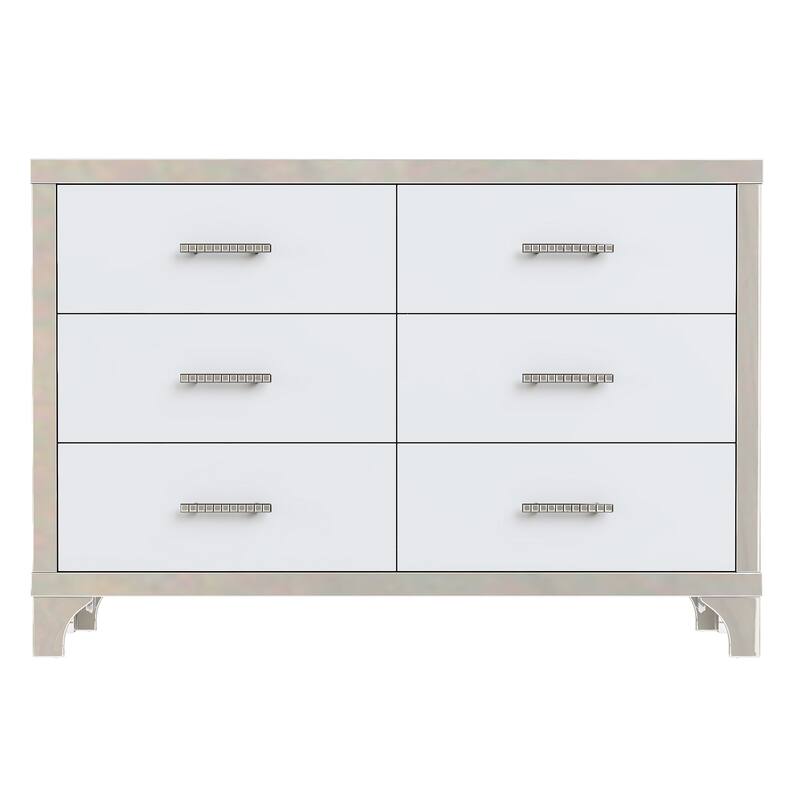 Dresser with Metal Handle,Mirrored Storage Cabinet with 6 Drawers