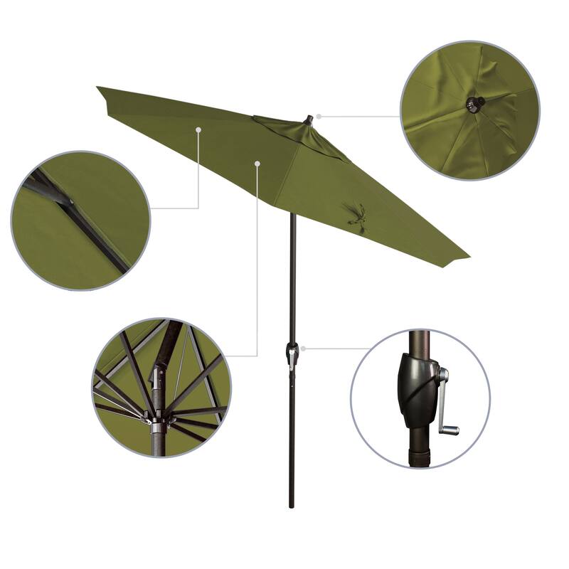 California Umbrella 7.5' Round Crank Lift Auto Tilt 8 Rib Aluminum Patio Umbrella, Bronze Finish, Pacifica Pacific Blue Fabric