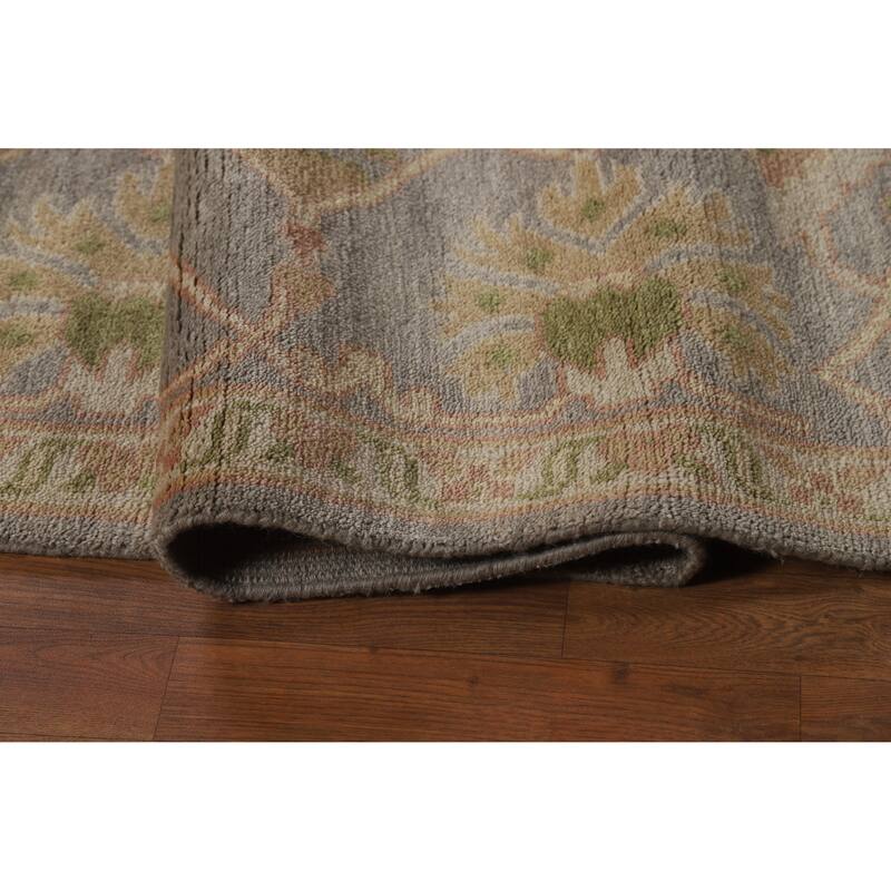 All-Over Gray Oushak Indian Area Rug Hand-Knotted Wool Carpet - 9'3" x 12'0"