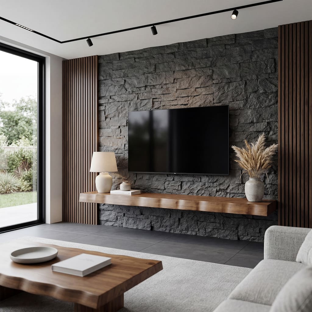 63 Inch Solid Wood Floating TV Shelf, Wall Mounted Media Console