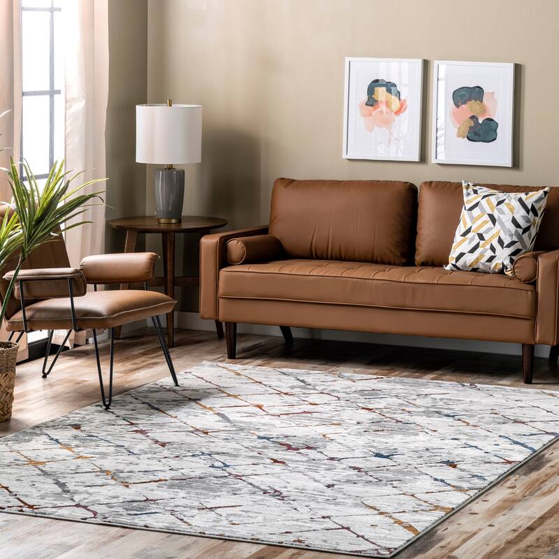Nuloom Delilah Modern Abstract Area Rug - 6'7" x 9' - Light Grey - Rectangle