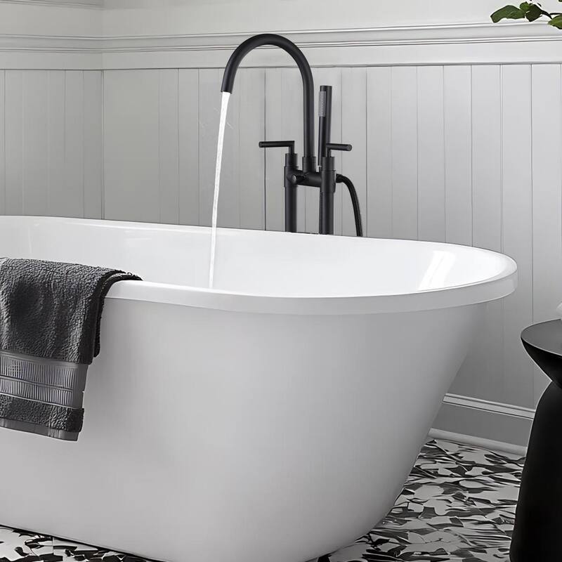 2-Handle 2-Hole Freestanding Tub Faucet with Hand Shower in Black/Gold - Matte Black