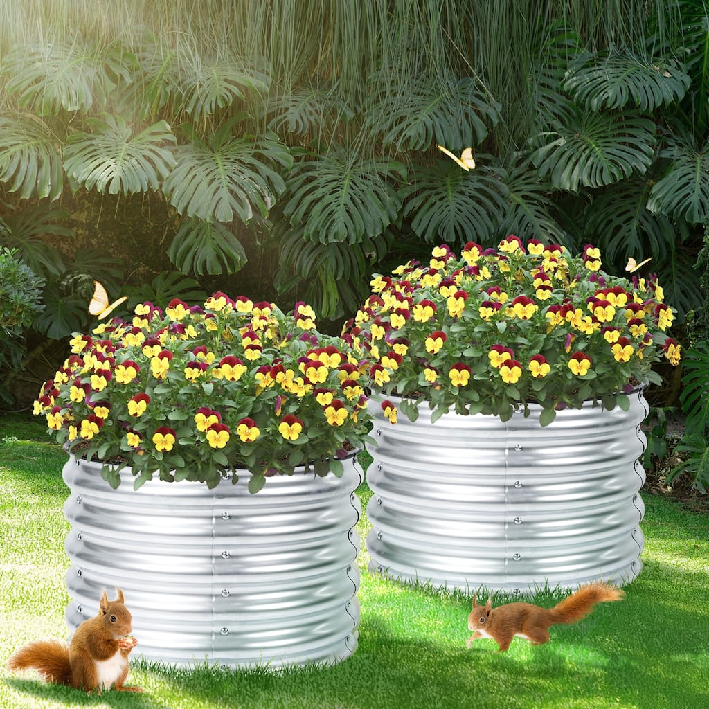 Aoodor 16.7'' Tall Aluzinc Metal Raised Garden Bed 24'' Round, Set of 2 - 24"W x 17"H