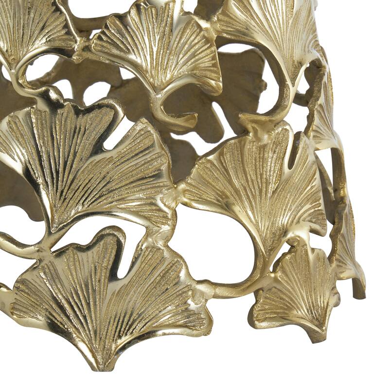 Aluminum Metal Floral Cutout Cone Shaped Accent Table with Tempered Glass Tabletop - Set of 3 Silver or Gold - Roche River Decor