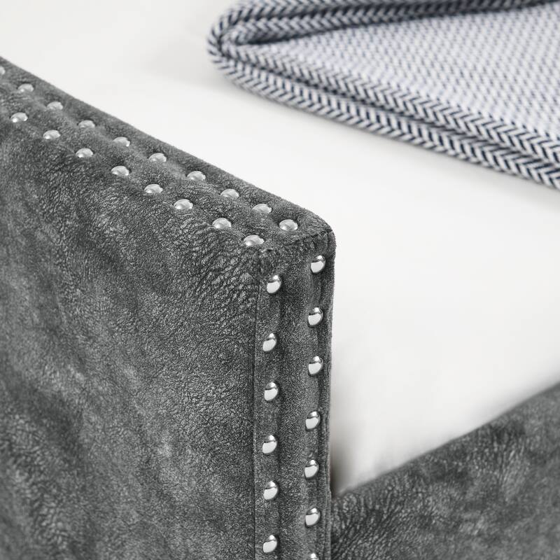 Button Tufted Sofa Bed with Pull Out Bed & Nailhead Decorative Arms