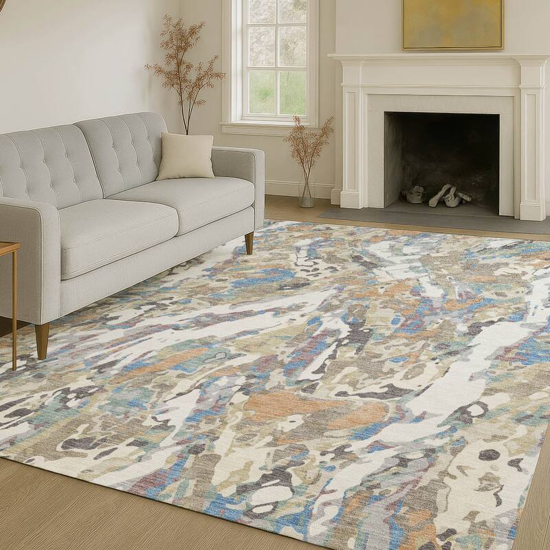 Machine Washable Indoor/ Outdoor Brushstrokes Chantille Rug