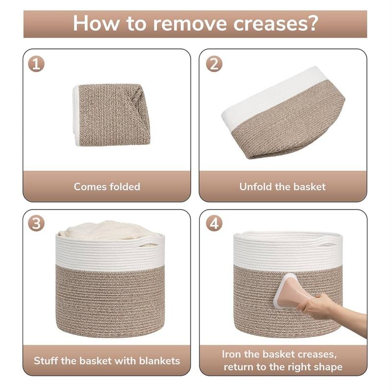 Large Cotton Rope Basket, Blanket Basket Living Room 15.8"x15.8"x13.8" Baby Toy Storage - 15.8"L x 15.8"W x 13.8"H