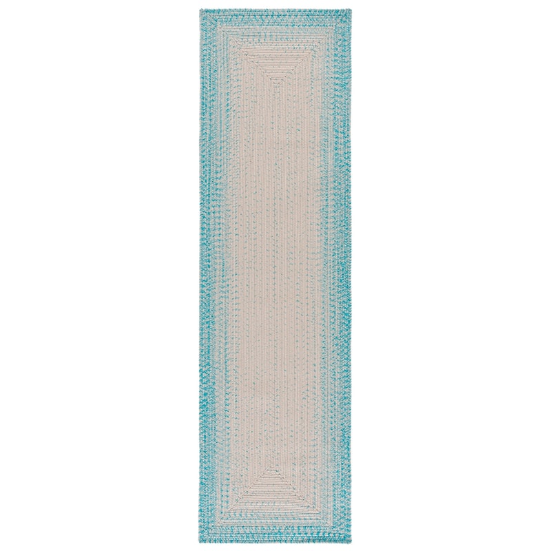 SAFAVIEH Handmade Braided Eiry Washable Indoor/Outdoor Rug - Weather Resistant & Easy Cleaning - 2'3" x 8' Runner - Ivory/Aqua