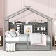 preview thumbnail 15 of 23, House Bed Wood Platform Bed Frame with 6 Storage Shelves and 2 Drawers, House-Shaped Kids Bed for Boys & Girls, Full