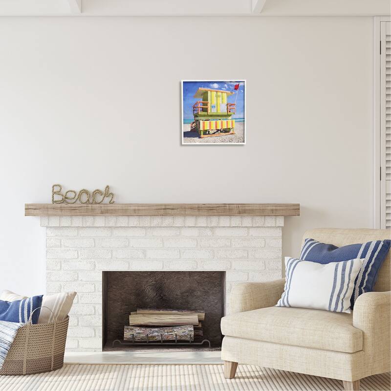 Stupell Yellow Summer Beach Hut Framed Giclee Art Design by LSR Design Studio