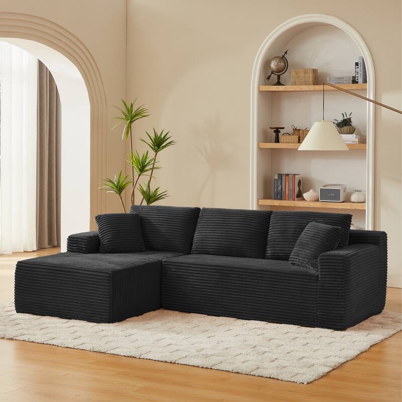 L-Shaped Modular Sectional Sofa with Chaise Lounge, Comfy Corduroy Deep Seat Cloud Couch, 4-Seater Sofa with Pillows