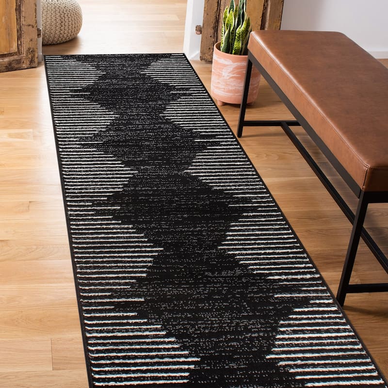 Bohemian Stripe Area Rug - 2' x 7' - Black