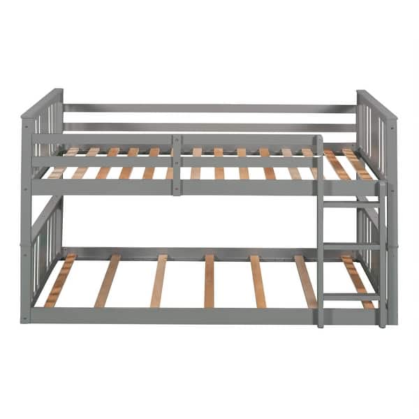 slide 2 of 24, Low Bunk Design Twin Over Twin Bunk Bed with Ladder Grey