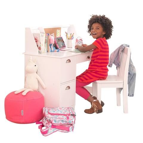 Children's Wooden Study Desk with Chair, White