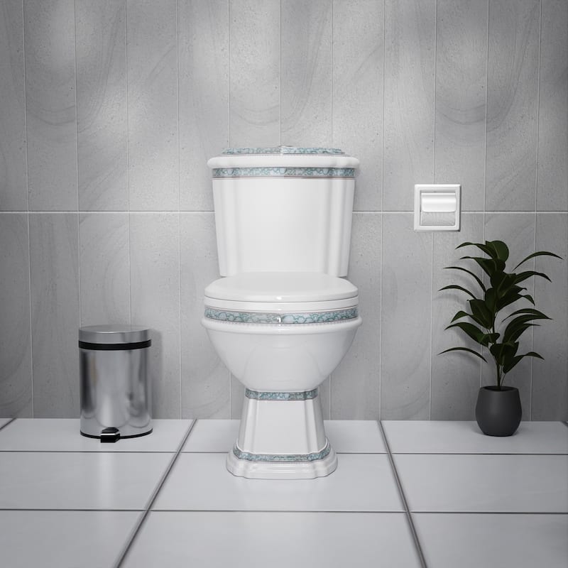 India Reserve Green and Gold Accent Two Piece Toilet Elongated with 0.8 GPF/1.6 GPF WaterSense Dual Flush