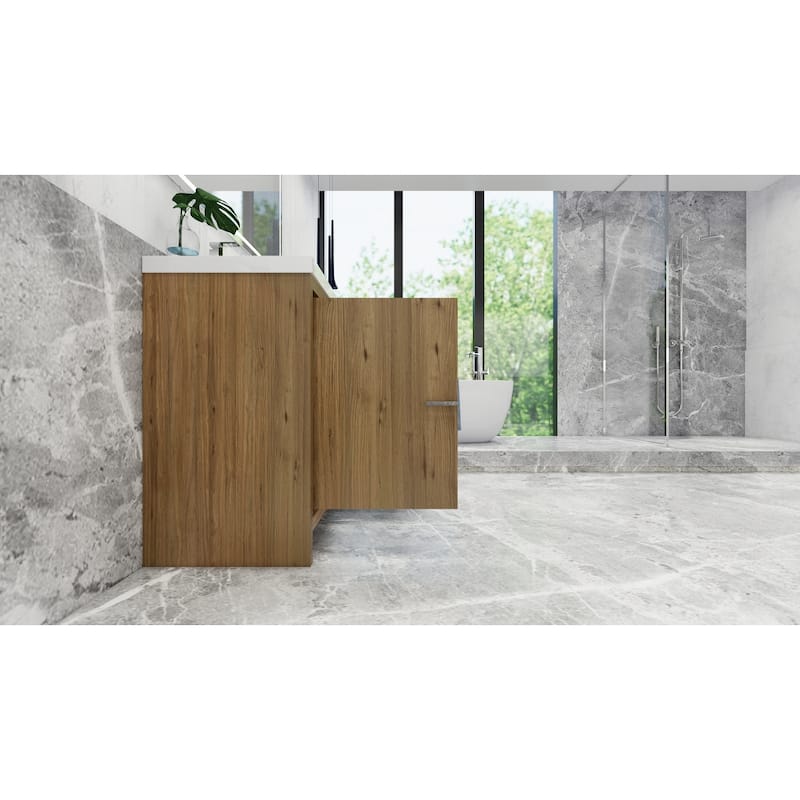 dolce 60 natural oak finish freestanding bath vanity with dual basin reinforced acrylic top