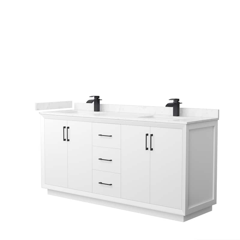 Strada 72-Inch Double Vanity Set, Cultured Marble Top - White, Black Trim, Carrara Cultured Marble Top