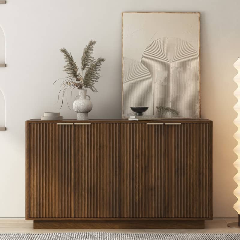Wood 55.1" Fluted Buffet Cabinet, Credenza with Adjustable Shelves for Stylish Storage and Organization