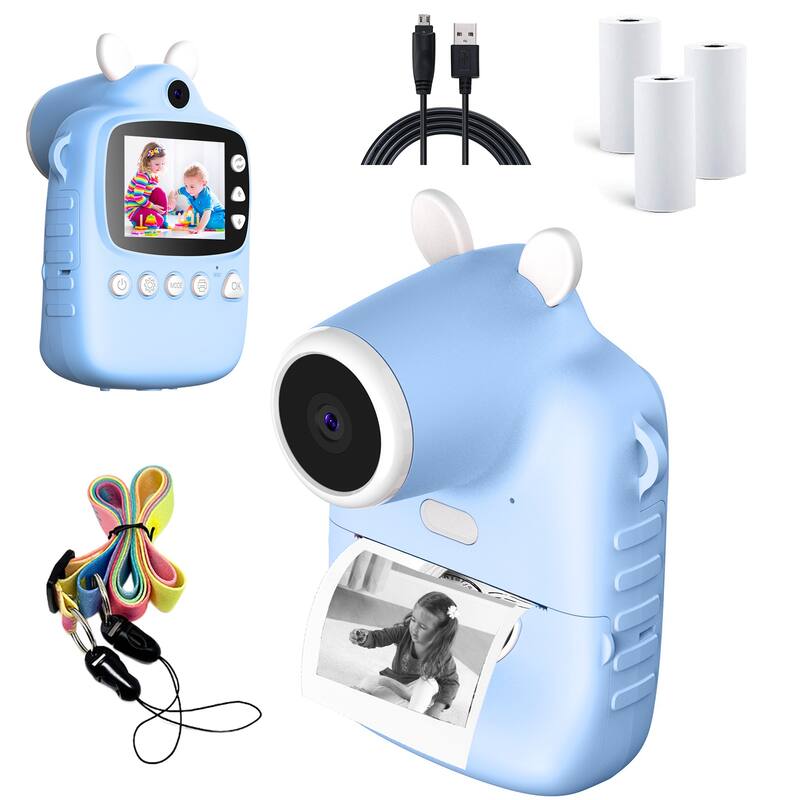 2.4-Inch Children Instant Camera Mp3 Printing Camera with Print Paper - Blue