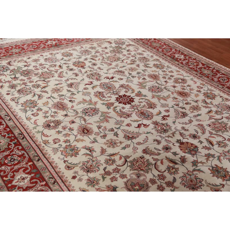 Ivory Floral Kashan Oriental Area Rug Hand-Knotted Wool Carpet - 7'10"x 10'1" - 7'10"x 10'1" - Ivory/Beige