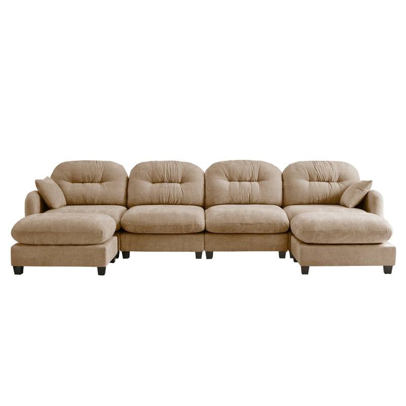 140" Premium Modular Chenille Sectional U-shaped Sofa with Movable Ottomans
