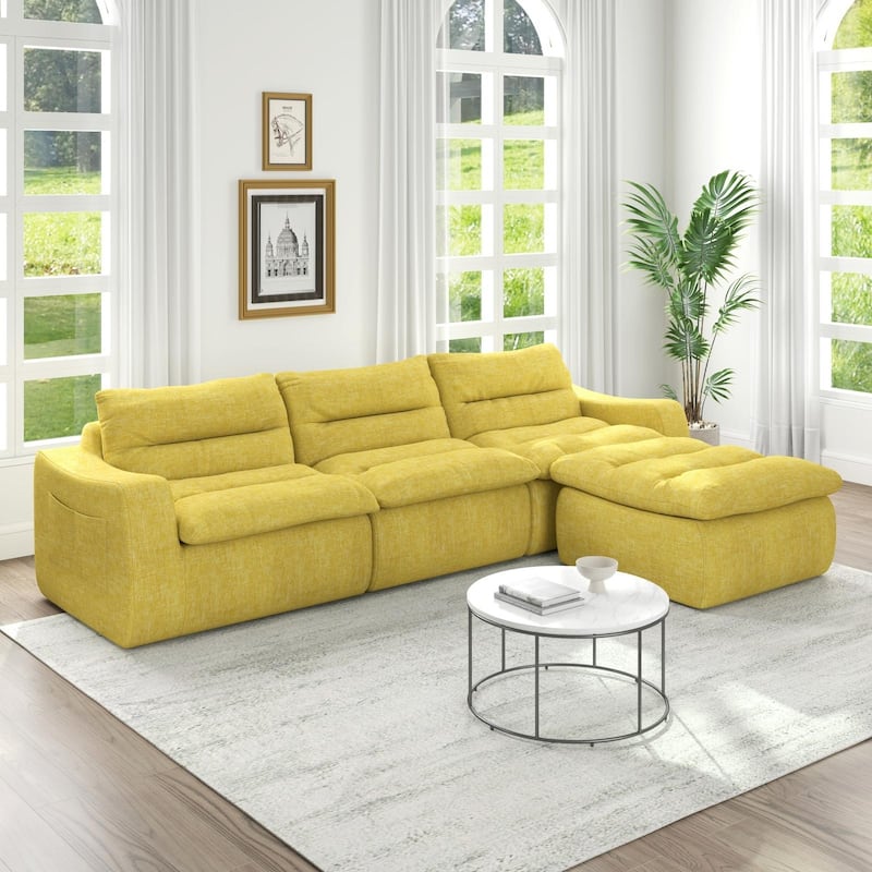Ultra Comfy Lazy Beanbag Sofa, Modular L-Shape Compact Combined Seat - Yellow