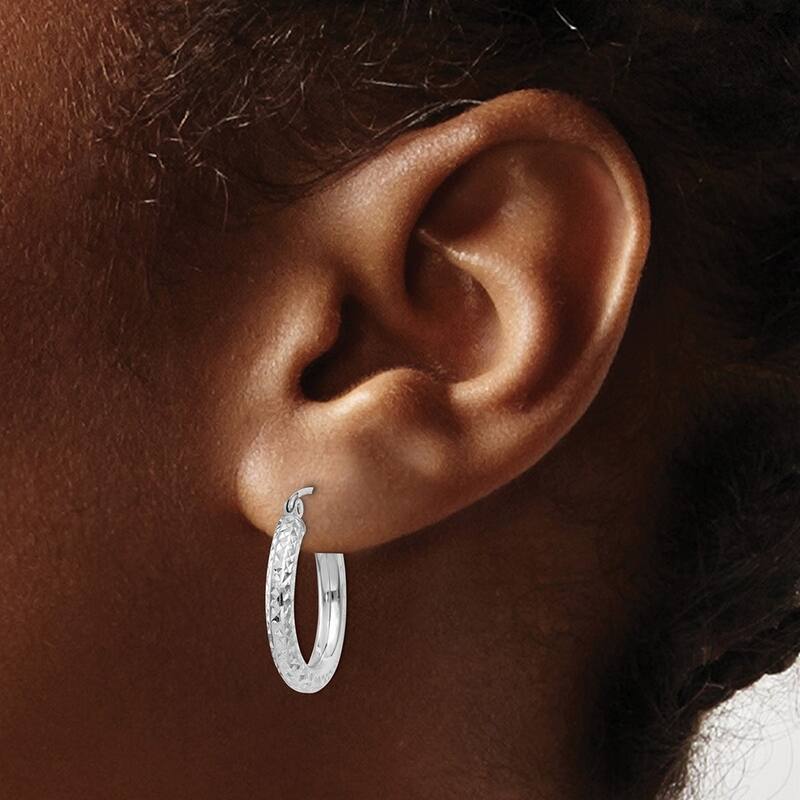 Curata 14k White Gold Diamond Cut 20x3mm Round Tube Hoop Earrings