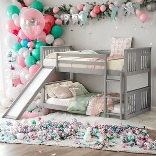 Modren Twin Over Twin Bunk Bed With Slide and Ladder For Bedroom