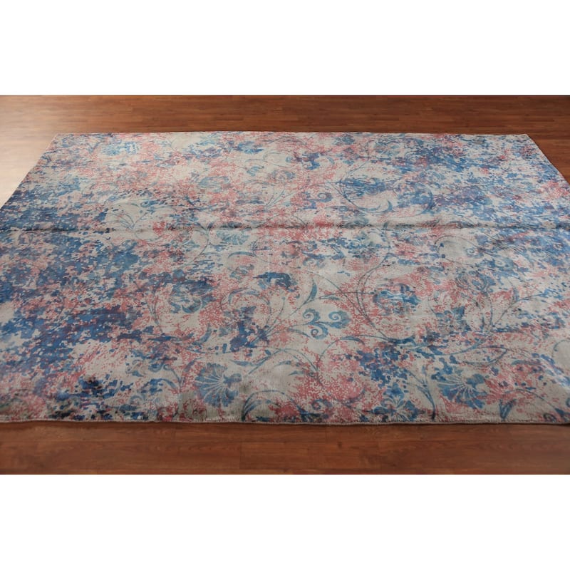 All-Over Floral Abstract Indian Area Rug Handmade Wool Carpet - 6'5"x 9'4"